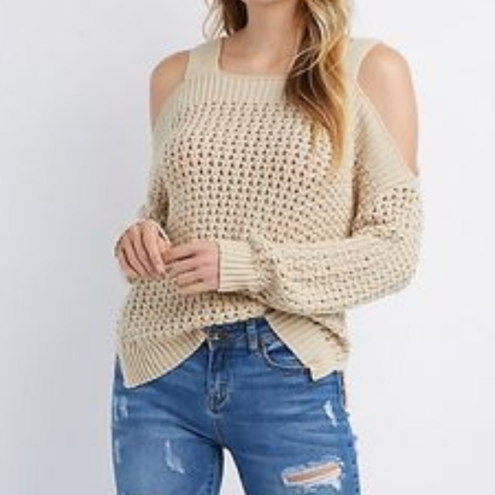 CHARLOTTE RUSSE-Mauve Cold Shoulder Sweater